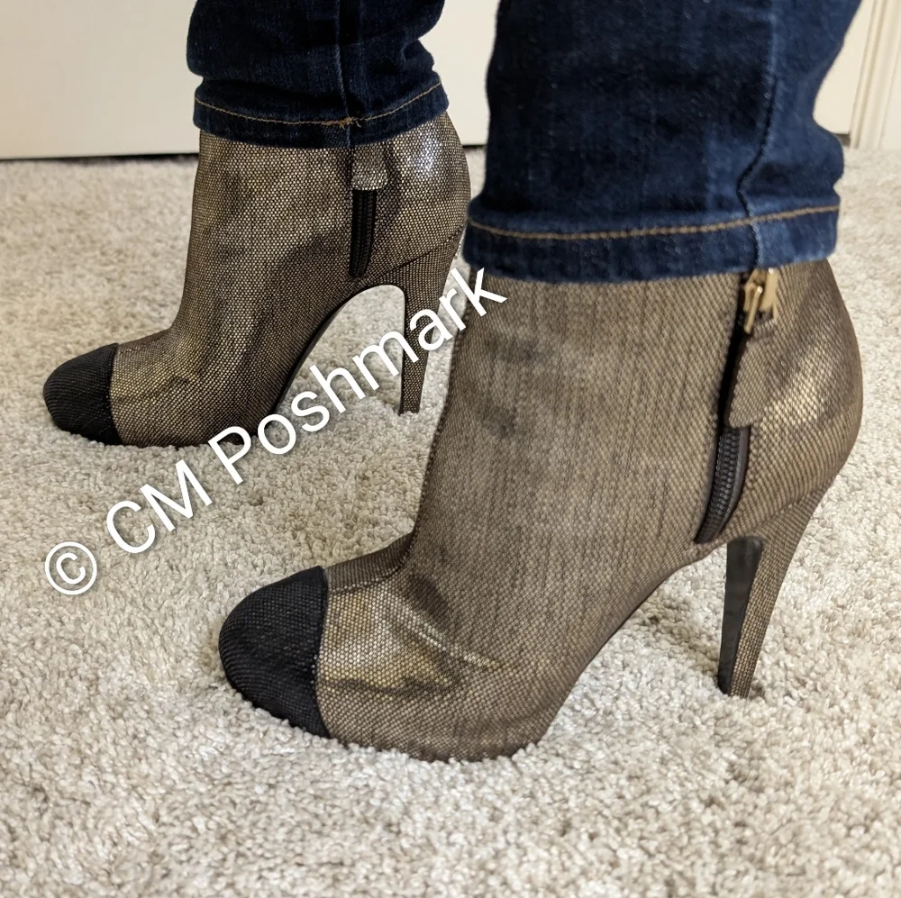 Chanel Gold and Black Metallic Ankle Boots - Size 37 EUC